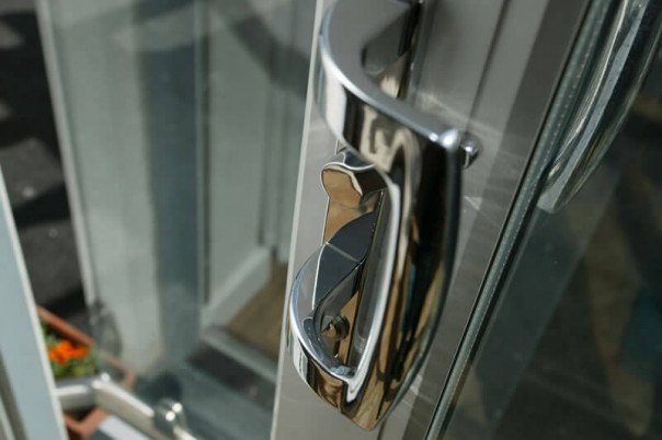 Glass door with chrome handle