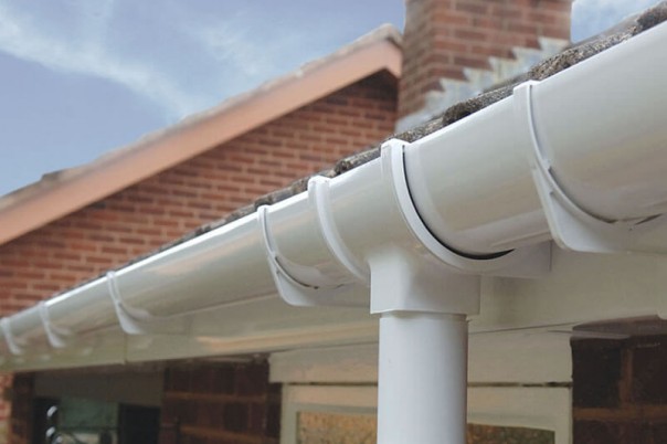 White roof guttering & down pipe