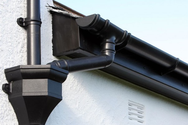 Black roof guttering & down pipe